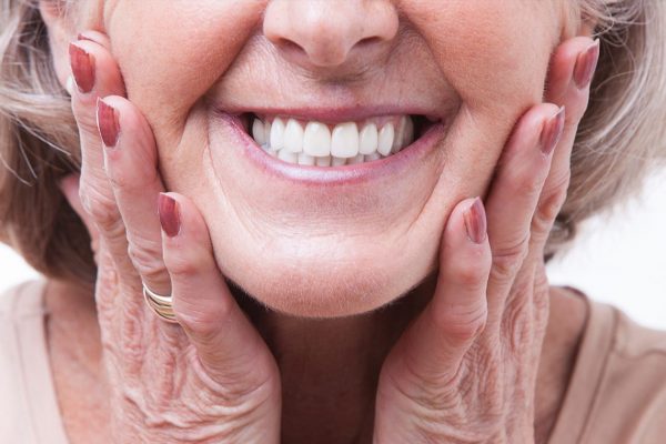 Close up view on senior dentures
